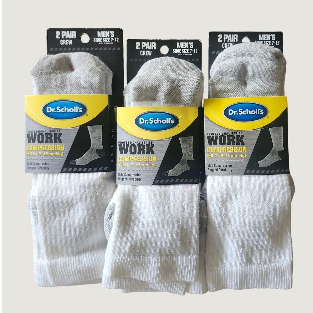 Dr Scholls 6 Pairs Mens Work Compression Crew Socks White Gray Size 7-12